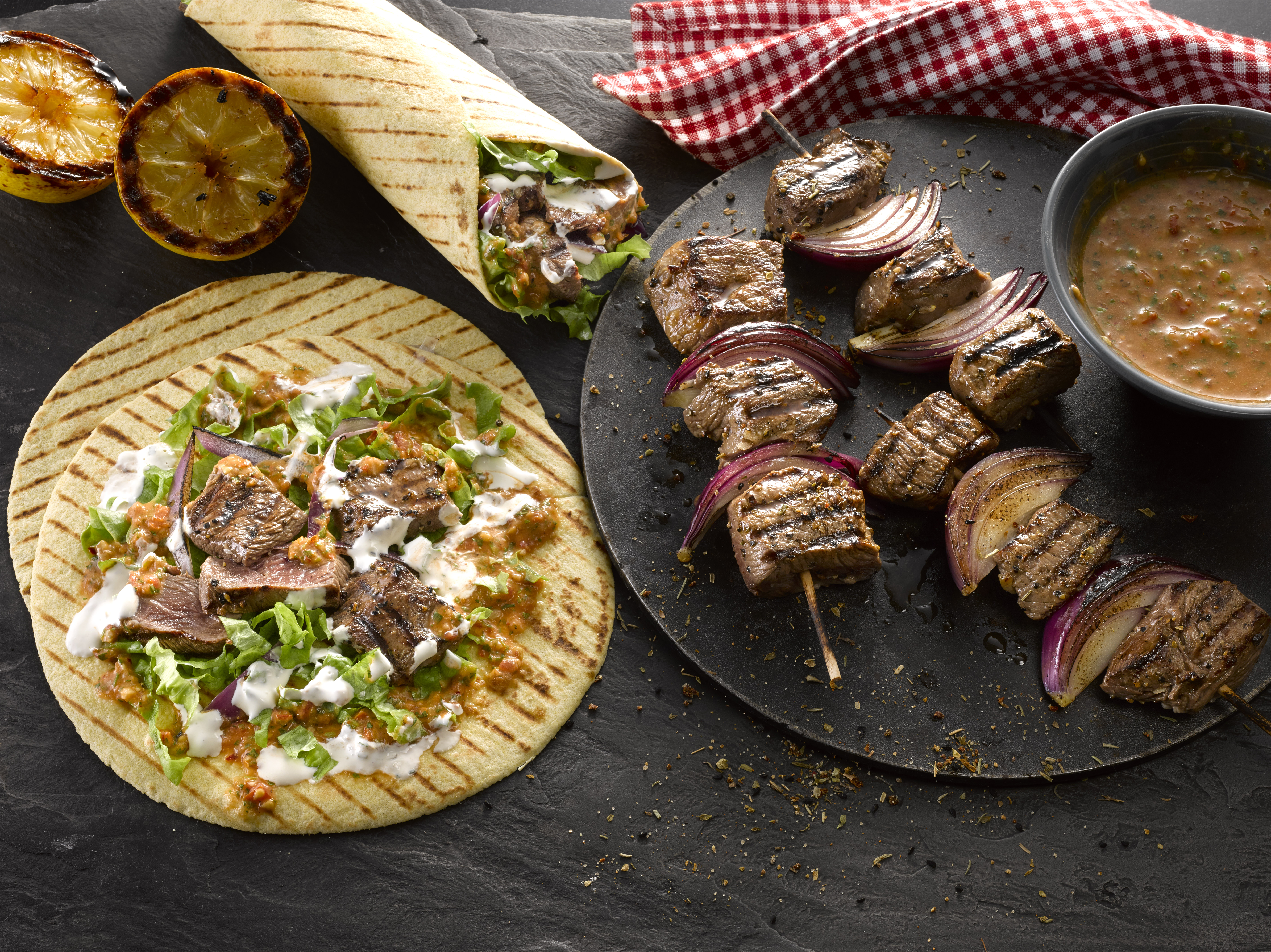 Beef Kebabs with Cherry Tomato and Chilli Salsa