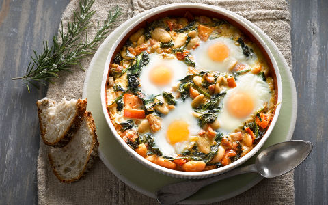 Bacon, Butter Bean and Egg Bake