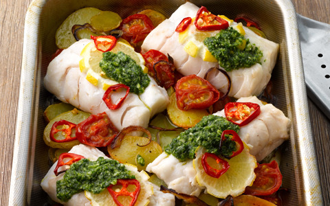Baked Hake with Herb Dressing