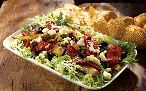 Organic Salad with Roasted Vegetables, Salad Leaves and Cheese