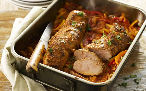 Pork Steak Roasted with Peppers