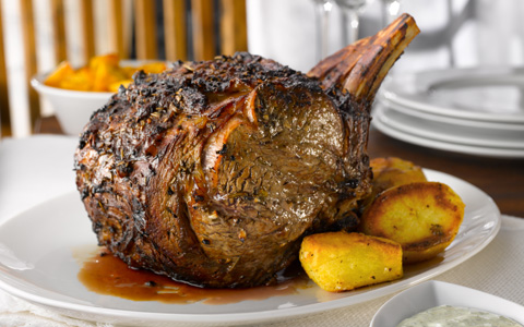 Rib of Beef with Watercress, Rocket and Mustard Dressing