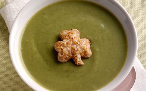 St Patrick’s Day Soup with Shamrock Shaped Cheese Croutons