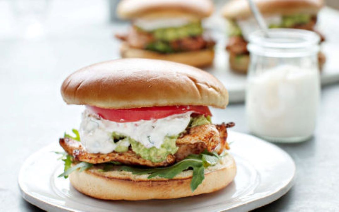 Chicken Fillet Sandwich with Avocado, Mint and Garlic Yogurt Dressing