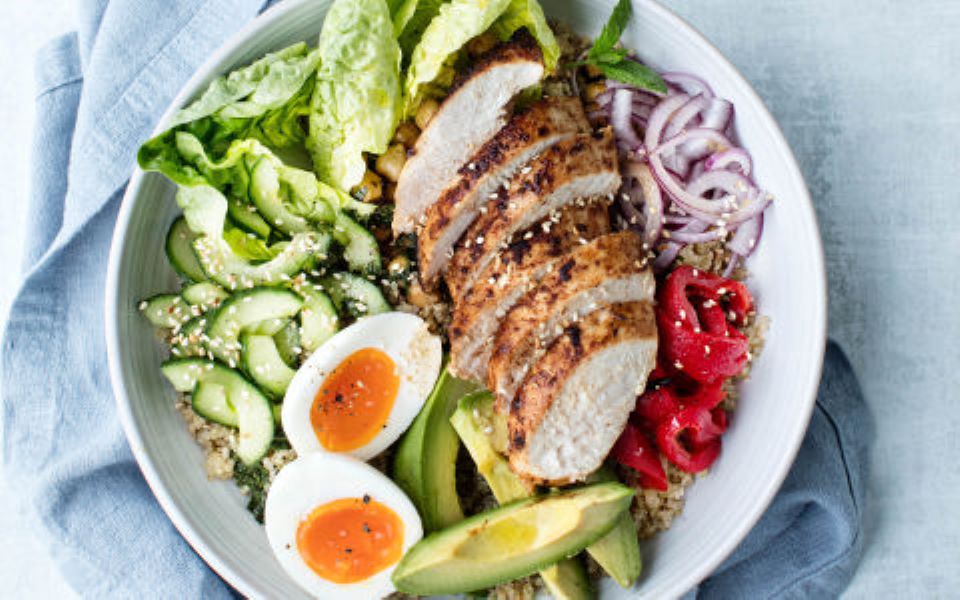 Chicken Salad Bowl with Avocado and Chickpeas