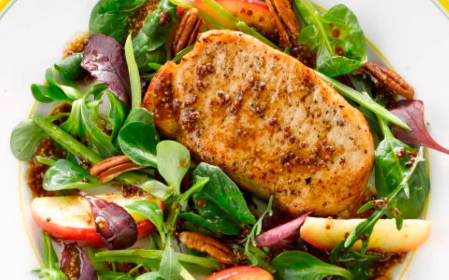 Pork Chops with Apple and Pecan Salad