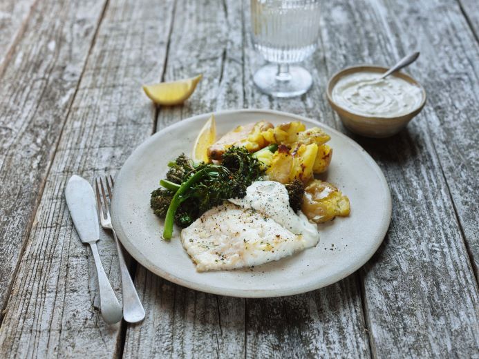 Baked Haddock with Crushed Potatoes and Creamy Dressing