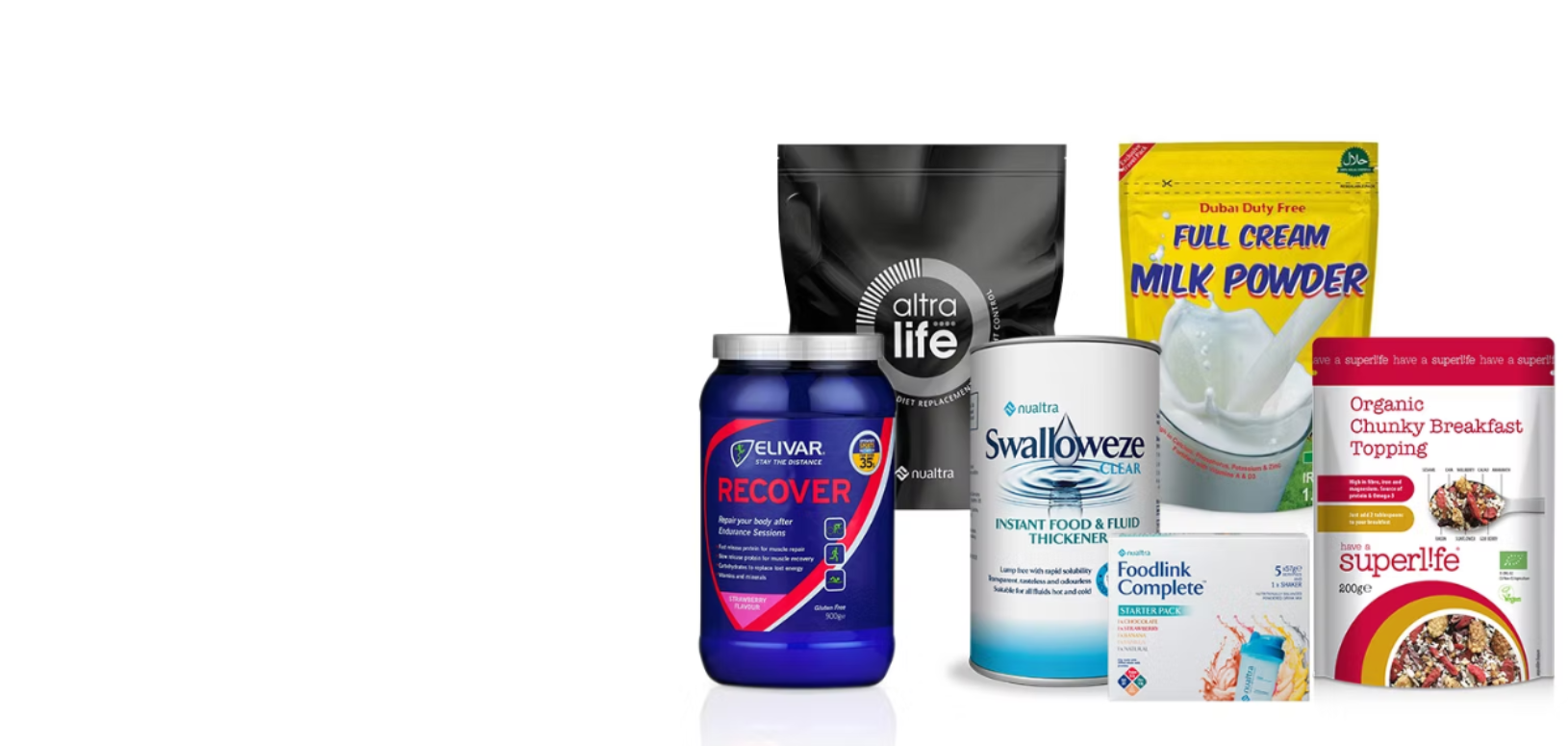 Product selection - 6 product grouped together on the right side of the image.