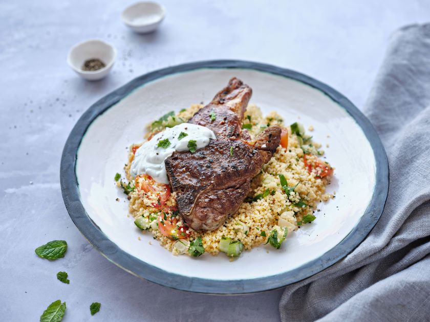 Spicy Lamb Chops with Minty Couscous