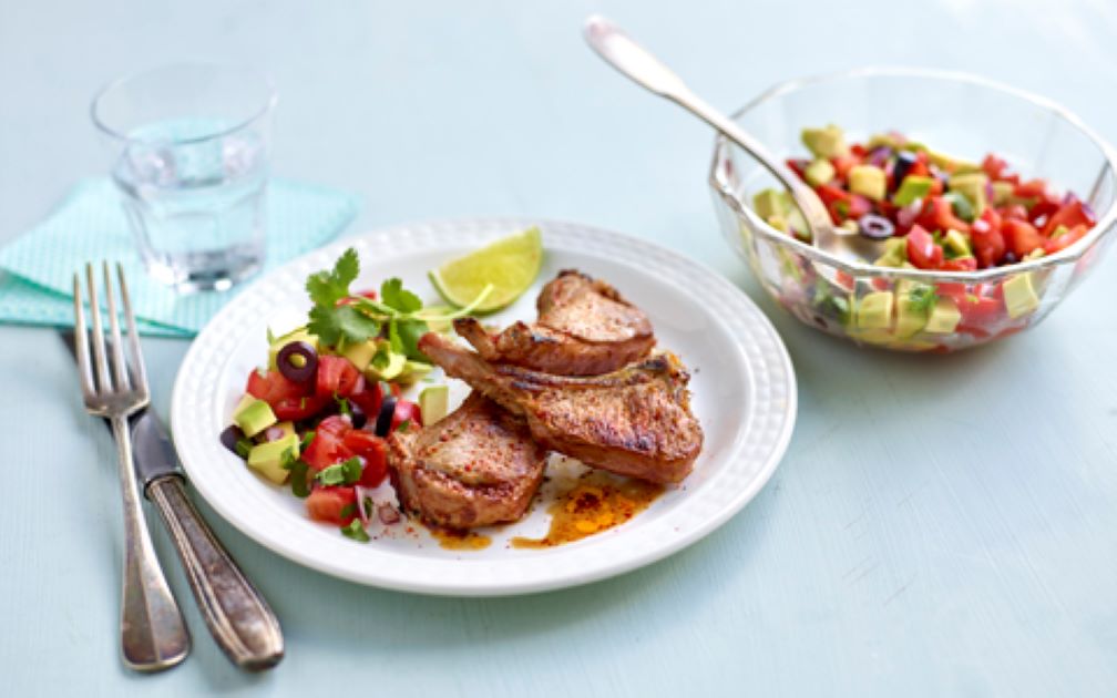 Spicy Lamb Cutlets with Avocado and Olive Salsa
