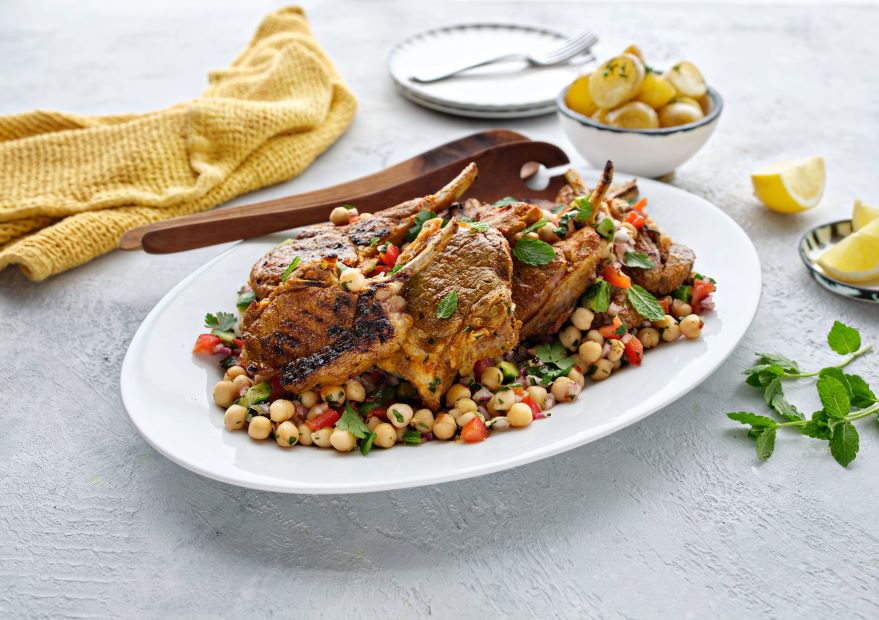 Spicy Lamb Cutlets with Chickpea Salad
